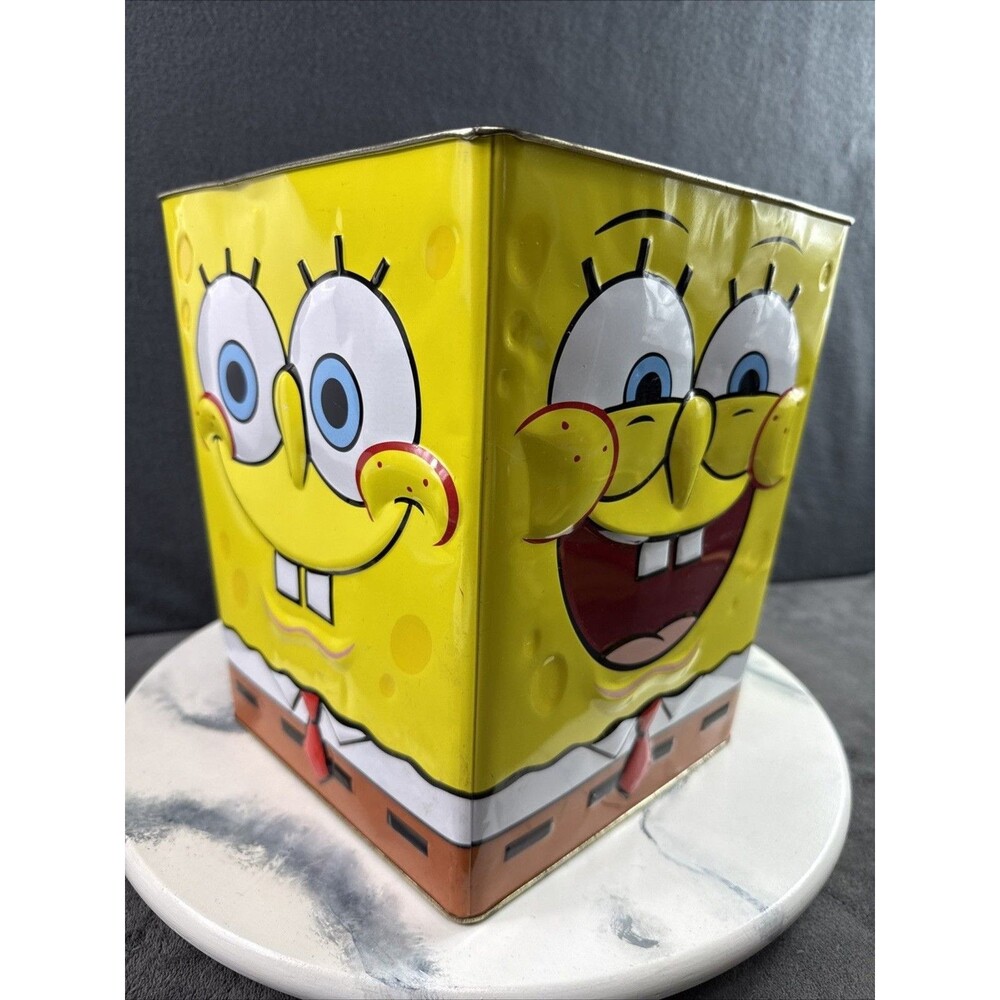 Vintage 2008 SpongeBob SquarePants Collectible Large Tin Storage Bin Decor Trash